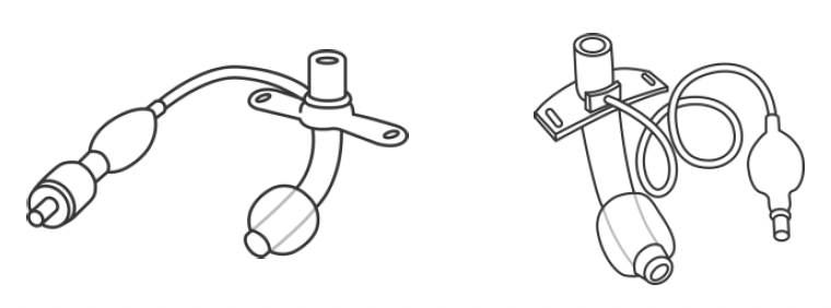 A pediatric cuffed trach and an adult cuffed trach tube.