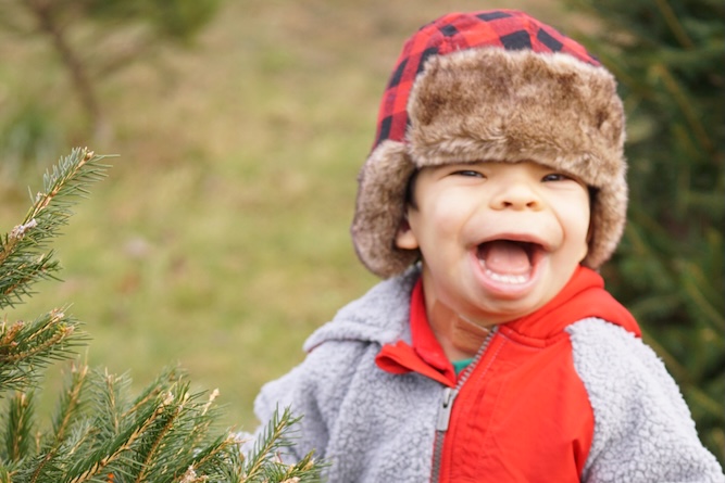 Boy wearing a winter hat outside